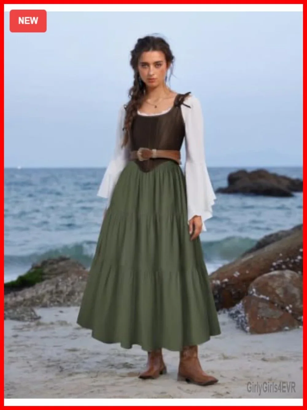 Tiered Renaissance Maxi Skirt with Pockets A-Line Ankle Length